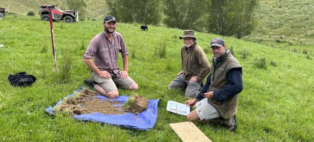 image of research group on farm sampling soil