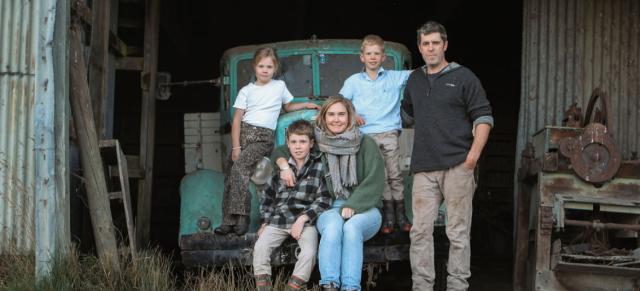 Image of Birchwood  family in barn