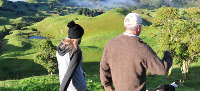 farmers walking with dogs