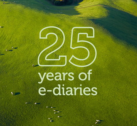 image of icon stating 25 years of e-diaries
