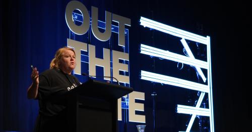 image of julia jones presenting at Out The Gate