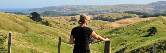 image of women on overlooking farm in Belmont