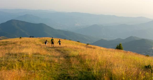 image of family on dry farm overlooking moutains