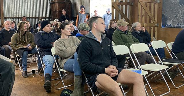 image of attendees at field day in woolshed