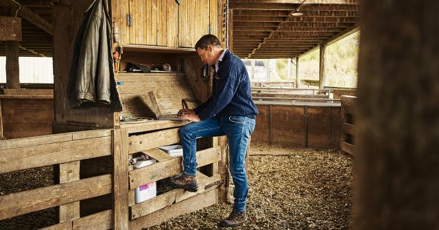 image of farmer using laptop