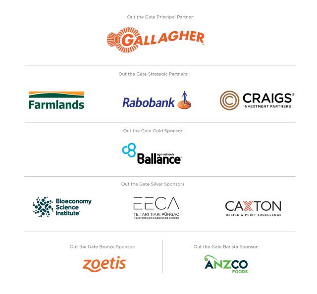 Out the Gate banner with sponsors