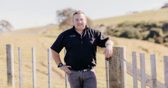 Image of Charles on farm in B+LNZ branded shirt